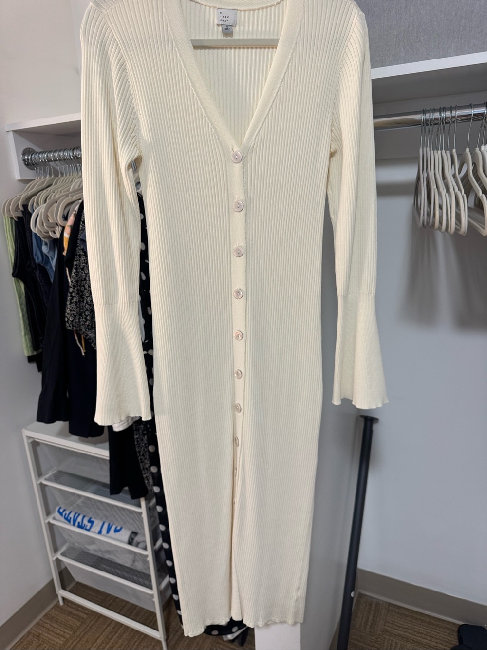 a new day Cream Ribbed Button-Front Maxi Dress